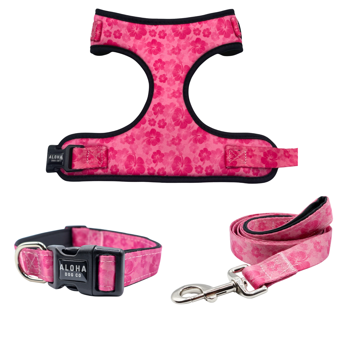 Pink Hawaiian Tropics Collar, Leash & Harness Bundle